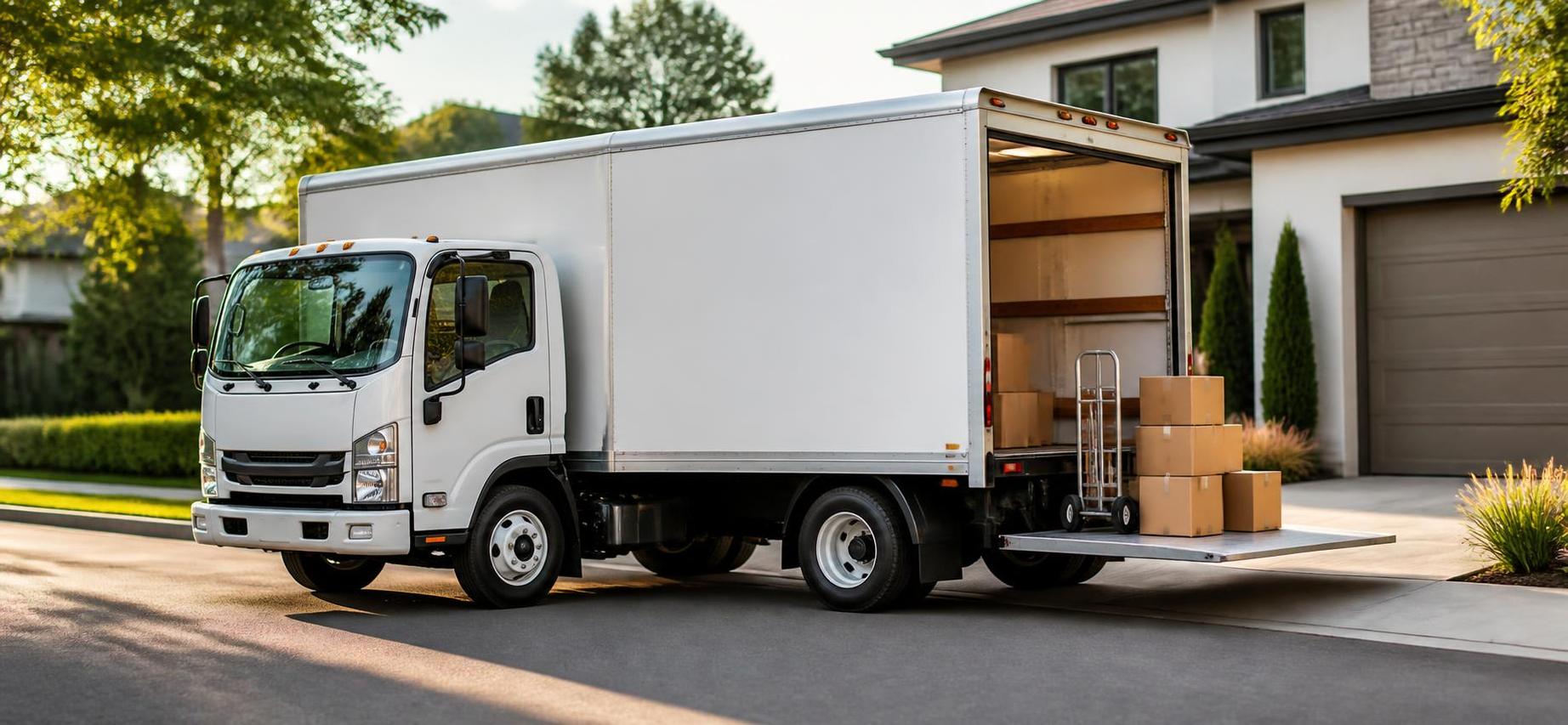 Box Truck with Open Cargo and Boxes